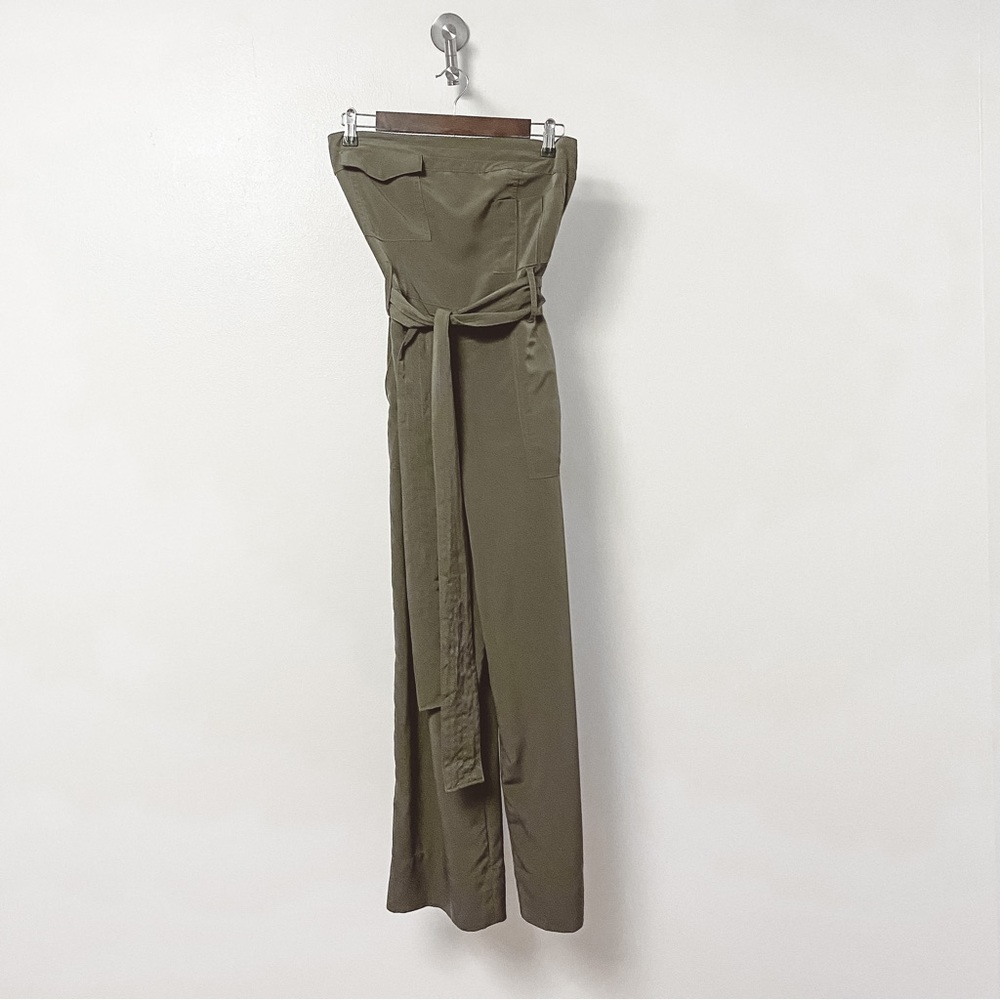 Gianni Bini Fall Holiday Chic Casual Bandeau Tie Waist Olive Green‎ Jumpsuit